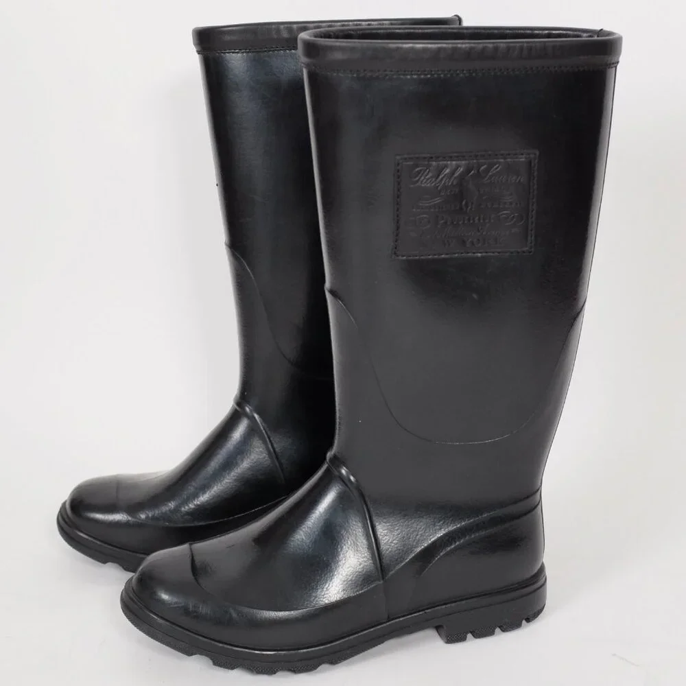 Ralph Lauren Purple Label 43 / 9 Rain Boots Black Rubber Leather